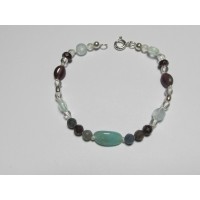 Bracelet Bergkristall Aquamarin Granat Saphir Amazonit Silber 18 cm