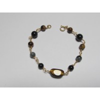 BraceletTigerauge Falkenauge vergoldet 19 cm