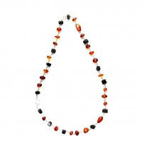 Exklusive Schmuckkette aus Bergkristall, Bernstein, Turmalin, barock und oval, 8 mm - 12 mm, Länge 63 cm