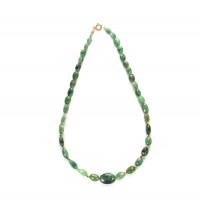Exklusive Schmuckkette aus Smaragd, Zwischenstück vergoldet, oval, 3 mm - 12 mm, Länge 40 cm