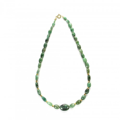 Exklusive Schmuckkette aus Smaragd, Zwischenstück vergoldet, oval, 3 mm - 12 mm, Länge 40 cm