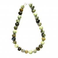 Exklusive Schmuckkette aus Labradorit, Regenwaldjaspis, Kugeln und barock, 15 mm, Länge 45 cm