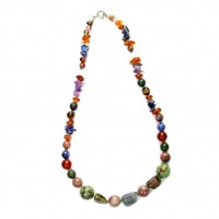 Exklusive Schmuckkette aus Turmalin und diverse Steine, Kugeln und Barock, 8 mm - 12 mm, Länge 43 cm