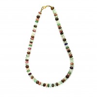 Exklusive Schmuckkette aus Opal und diversen Steinen, Rondellen, 8 mm, Länge 43 cm