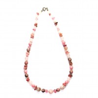 Exklusive Schmuckkette aus Rhodochrosit, Rhodonit, Rosenquarz, Turmalin, Kugeln und Barock, 6 mm - 9 mm, Länge 45 cm