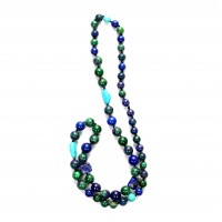 Exklusive Schmuckkette aus Chrysocoll, Lapislazuli, Malachit, Türkis Kugeln und Barock, 8 mm - 10 mm, Länge 67 cm