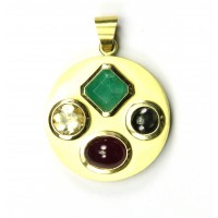 Fortuna Anhänger 27 mm in Gold. Vorname graviert. Stein für Sonnenposition, Stein für Aszendent, Stein für Glückspunkt. Mehrseitige Beschreibung.