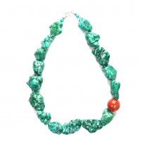 Exklusive Schmuckkette aus Koralle, Türkis, Kugeln und Nuggets, 20 mm, Länge 45 cm