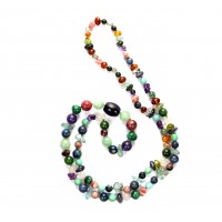 Exklusive Schmuckkette aus Amazonit, Amethyst, Aquamarin, Aventurin, Azurit, Bernstein, Cordierit, Jaspis grün, Labradorit, Malachit, Moosachat, Nephrit,  Rhodochrosit, Rhodonit, Rosenquarz, Sodalith, Turmalin, Kugeln und Barock, 6 mm - 14 mm, Länge 95 cm