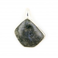 Anhänger aus Moosachat, silber gefasst, 43 mm - 58 mm