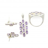 Anhänger aus Amethyst, silber gefasst, Ohrstecker, Ring, 14 mm - 36 mm