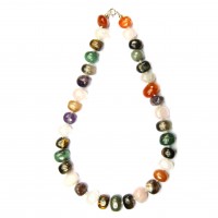 Exklusive Schmuckkette aus Karneol, Rosenquarz, Tigerauge, Aventurin, Rauchquarz, Karneol, 15 mm, Länge 48 cm
